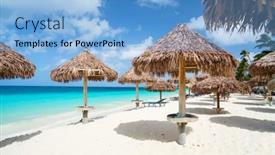 Presentation with turquoise beach - Presentation with parasols-on-idyllic-tropical-beach background and a light blue colored foreground