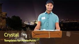 Presentation with courier - Presentation theme consisting of parcel against cityscape by night background and a  colored foreground