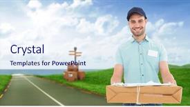  Presentation with courier - Colorful PPT layouts enhanced with parcel against road lead backdrop and a sky blue colored foreground