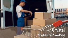  Presentation with boxes - Slide set featuring parcel-boxes-in-cargo-cart background and a coral colored foreground