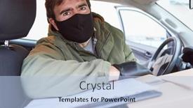  Presentation with car carrier - Presentation theme featuring parcel-carrier-brings-packages background and a light blue colored foreground