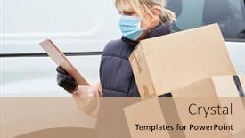  Presentation with checks - Slide set featuring parcel-delivery-woman-with-face background and a coral colored foreground