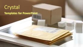  Presentation with home office - Audience pleasing presentation design consisting of parcel envelopes ready for shipment to client on table in home office backdrop and a tawny brown colored foreground