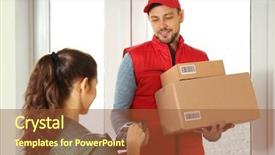  Presentation with courier delivery - Cool new slides with parcel from courier at home backdrop and a tawny brown colored foreground