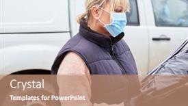  Presentation with checks - Amazing slide deck having parcel-handler-of-a-delivery backdrop and a coral colored foreground