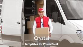  Presentation with delivery van - PPT theme consisting of parcel near delivery service background and a gray colored foreground