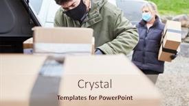  Presentation with car service - Slides enhanced with parcel-service-subcontractor-stacks-parcels background and a lemonade colored foreground