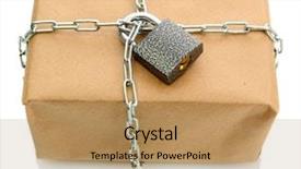  Presentation with padlock - Presentation featuring parcel with chain and padlock isolated on white background and a coral colored foreground