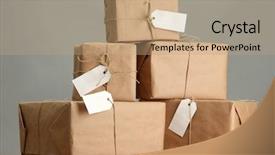  Presentation with kraft heinz - PPT theme with parcels boxes with kraft paper background and a coral colored foreground