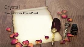  Presentation with scroll paper - Presentation theme having parchment-paper-scroll-with-dried background and a coral colored foreground
