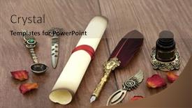  Presentation with old feather pen - Slide deck featuring parchment-paper-scroll-with-old and a coral colored foreground