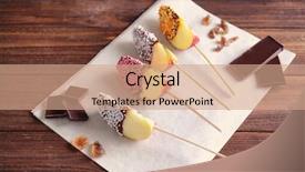  Presentation with wedges - Audience pleasing presentation consisting of parchment with candied apple wedges on wooden background backdrop and a coral colored foreground