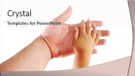  Presentation with together - PPT layouts having parent-and-child-hands-together background and a sky blue colored foreground