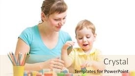  Presentation with modeling - Colorful PPT theme enhanced with parent and child plasticine modeling together isolated on white backdrop and a lemonade colored foreground