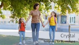  Presentation with backpacks - Audience pleasing slide deck consisting of parent-and-pupils-of-primary backdrop and a teal colored foreground
