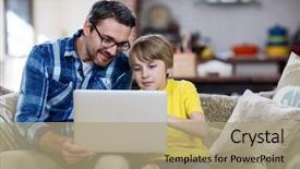  Presentation with silhouette of father and son - Audience pleasing presentation consisting of parent child - father and son using laptop backdrop and a coral colored foreground