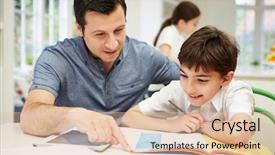  Presentation with catholic father son hoyly spirit - Cool new PPT layouts with father and his toddler daughter walking together at snowy park playing snowballs having fun winter activity backdrop and a white colored foreground.