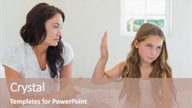  Presentation with angry child - Beautiful PPT theme featuring parent child - little girl showing stop gesture backdrop and a coral colored foreground