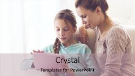  Presentation with ipad - Audience pleasing PPT theme consisting of parent child - mom with her tween daughter backdrop and a coral colored foreground