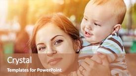  Presentation with family photo - Slide set having mother and her baby outdoors in spring park poses in front of camera happy young family together correct education of children toning of the spring photo background and a coral colored foreground