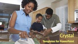  Presentation with helping man - Cool new slide deck with parent helping child study - african american woman ironing clothes backdrop and a tawny brown colored foreground