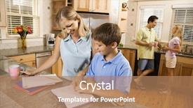  Presentation with counseling family therapy - Colorful presentation theme enhanced with parent helping child study - caucasian family in kitchen doing backdrop and a coral colored foreground