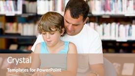  Presentation with library - Audience pleasing PPT layouts consisting of parent helping child study - father with son in library backdrop and a  colored foreground