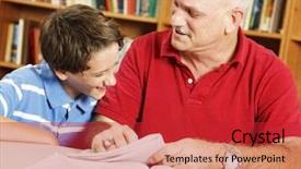  Presentation with parent teacher - Colorful presentation theme enhanced with parent helping child study - little boy and his teacher backdrop and a red colored foreground