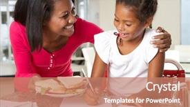  Presentation with change brings opportunity - Presentation theme enhanced with parent helping child study - mother brings daughter sandwich whilst background and a coral colored foreground