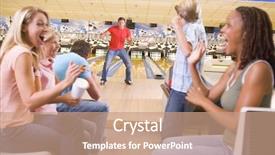  Presentation with electrical vehicles family - Slide set having parent night - family in bowling alley background and a coral colored foreground