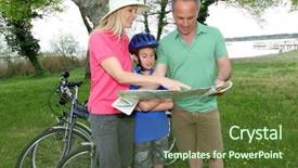  Presentation with globel map - Slides featuring parent orientation - family on bicycle ride looking background and a  colored foreground