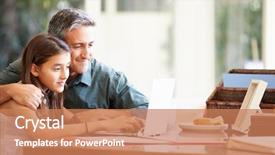  Presentation with father son and looking - Presentation design enhanced with parent student - father and teenage daughter looking background and a  colored foreground