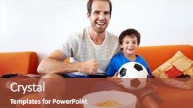  Presentation with soccer fans - Audience pleasing presentation consisting of parent support - father and son watching football backdrop and a red colored foreground