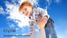  Presentation with child support - Slides with parent support - flying child on sky background background and a light blue colored foreground