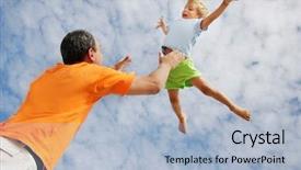  Presentation with child support - Presentation design with parent support - flying child on sky background background and a  colored foreground