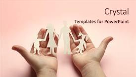  Presentation with child support - PPT theme enhanced with parent support - paper family in child hands background and a lemonade colored foreground