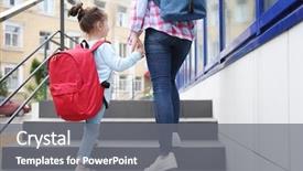  Presentation with parent child covid 19 - Audience pleasing PPT layouts consisting of parent taking child to school backdrop and a gray colored foreground