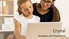  Presentation with daughter - PPT layouts consisting of parent teacher - mother helping her little daughter background and a lemonade colored foreground