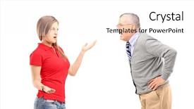 Presentation with mature masked female surgeon - Audience pleasing PPT theme consisting of parent teacher conflict - angry mature man shouting backdrop and a white colored foreground