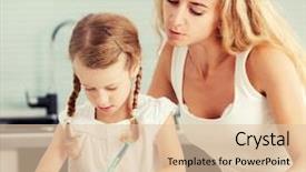  Presentation with mom daughter - PPT theme having parent teaches a child to write mom helping her daughter do homework background and a lemonade colored foreground