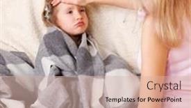  Presentation with illness - Audience pleasing PPT theme consisting of parent touching forehead child illness child backdrop and a lemonade colored foreground