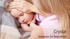  Presentation with parent child covid 19 - Audience pleasing presentation theme consisting of parent touching forehead child illness backdrop and a coral colored foreground