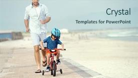  Presentation with bicycle - Theme having parent training - father and son learning background and a sky blue colored foreground