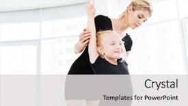  Presentation with group of three young girl - Slides enhanced with parent training - young ballerina girl doing stretching background and a light gray colored foreground