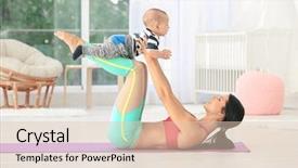  Presentation with exercises - Slides consisting of parent training - young mother doing exercises while background and a lemonade colored foreground