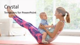  Presentation with mother baby - PPT layouts enhanced with parent training - young mother doing yoga background and a sky blue colored foreground