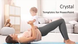 Presentation with mother baby - Amazing PPT layouts having parent training - young mother doing yoga backdrop and a sky blue colored foreground