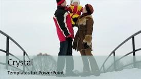  Presentation with winter family - PPT theme featuring parent engagement - family with baby on winter background and a  colored foreground