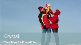  Presentation with winter family - Colorful PPT theme enhanced with parent engagement - family with baby stand winter backdrop and a  colored foreground