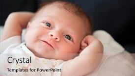  Presentation with newborn baby - PPT layouts with swaddling - newborn baby infant looks puzzled background and a coral colored foreground